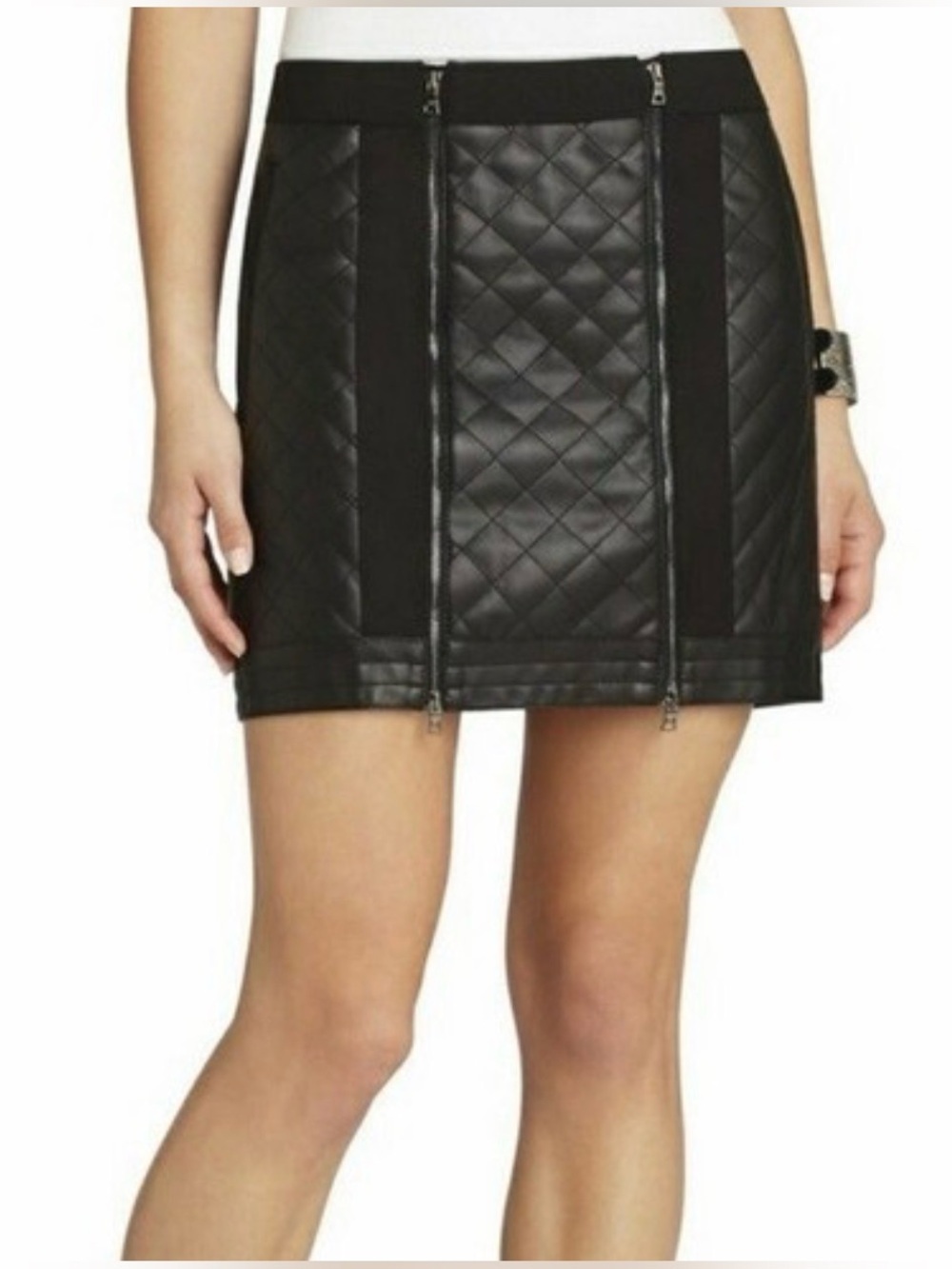 BCBGMaxAzria Roxy Black Quilted Faux Leather Mini Skirt